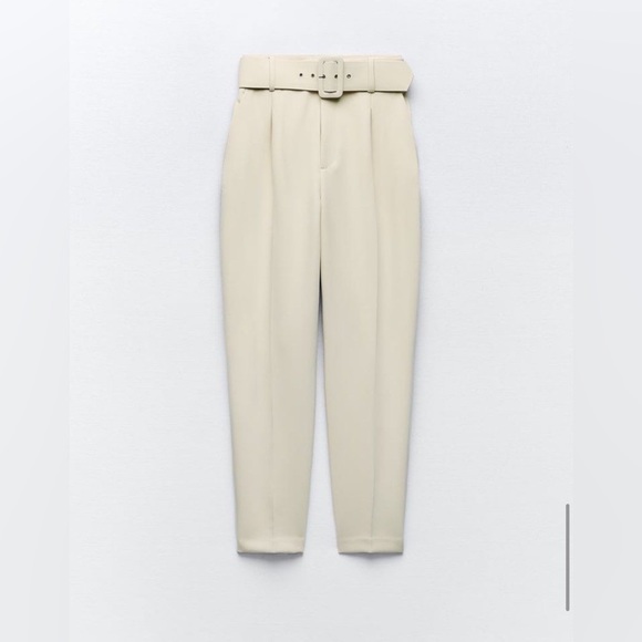 Zara ecru high waisted belted fabric pants blogger favorite - Picture 10 of 12